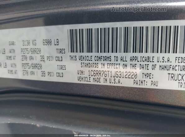 1C6RR7GT1JS312220 2018 RAM 1500 Gray Շարժիչի բաժամունքի տեսք