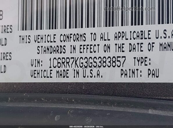 1C6RR7KG3GS383857 2016 RAM 1500 Gray 