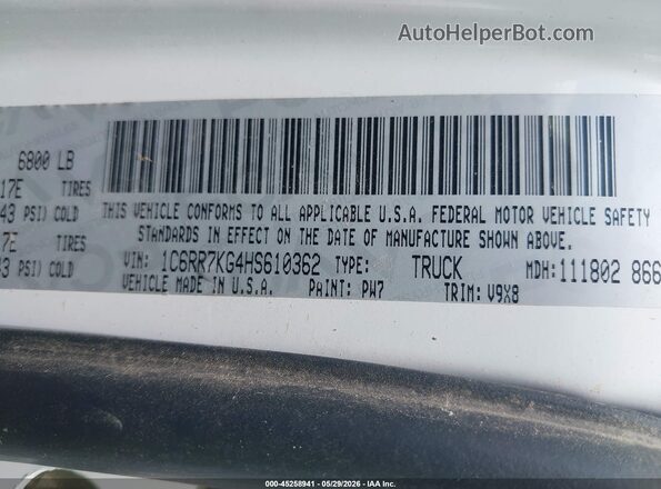 1C6RR7KG4HS610362 2017 RAM 1500 White Engine compartment view