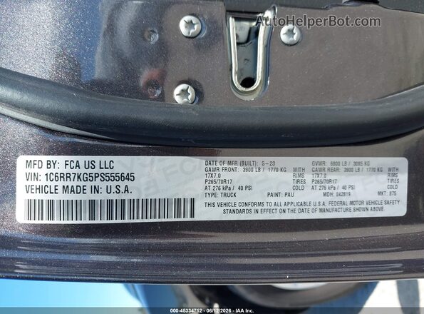 1C6RR7KG5PS555645 2023 RAM 1500 CLASSIC Gray Engine compartment view
