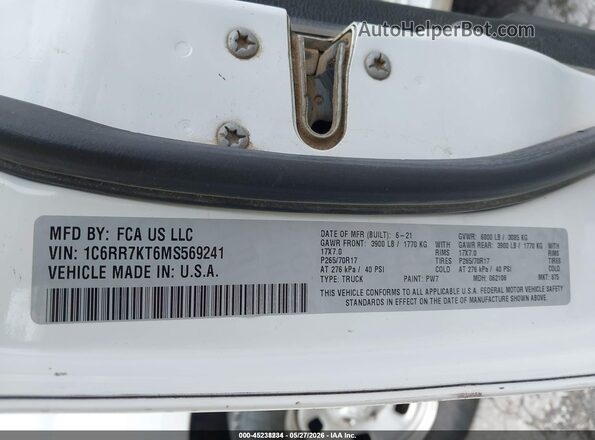1C6RR7KT6MS569241 2021 RAM 1500 CLASSIC White Вид підкапотного простору
