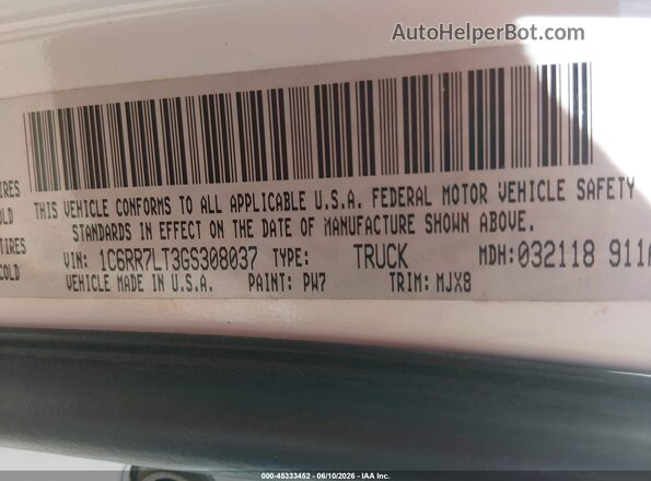 1C6RR7LT3GS308037 2016 RAM 1500 White Вид підкапотного простору
