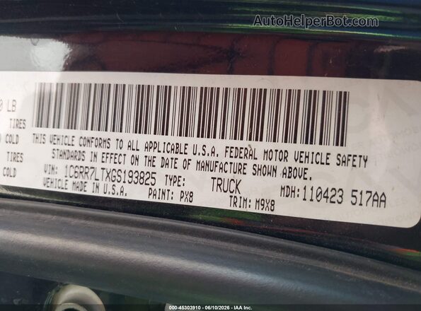 1C6RR7LTXGS193825 2016 RAM 1500 Black Vista del compartimento del motor