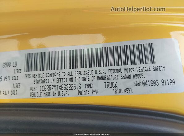 1C6RR7MTXGS322516 2016 RAM 1500 Yellow Engine compartment view