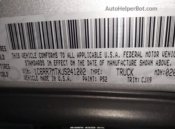 1C6RR7MTXJS241202 2018 RAM 1500 Gray Engine compartment view