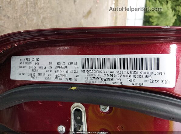 1C6RR7NT4GS294839 2016 RAM 1500 Burgundy ძრავის განყოფილების ხედი