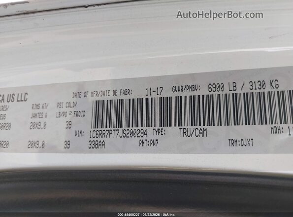 1C6RR7PT7JS200294 2018 RAM 1500 White Engine compartment view