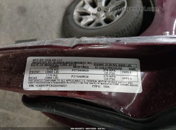 1C6RR7PTXGS416021 2016 RAM 1500 Red Շարժիչի բաժամունքի տեսք