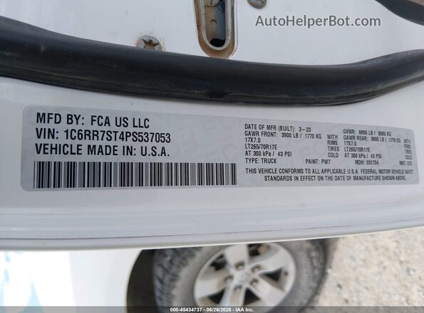 1C6RR7ST4PS537053 2023 RAM 1500 CLASSIC White Vista del compartimento del motor