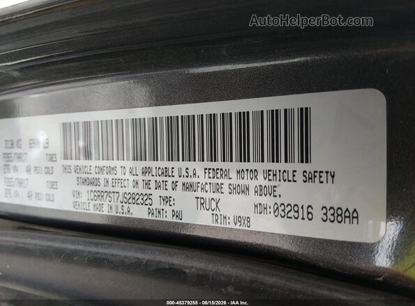 1C6RR7ST7JS282325 2018 RAM 1500 Gray Вид підкапотного простору