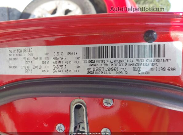1C6RR7TT1LS106470 2020 RAM 1500 CLASSIC Red Widok komory silnika