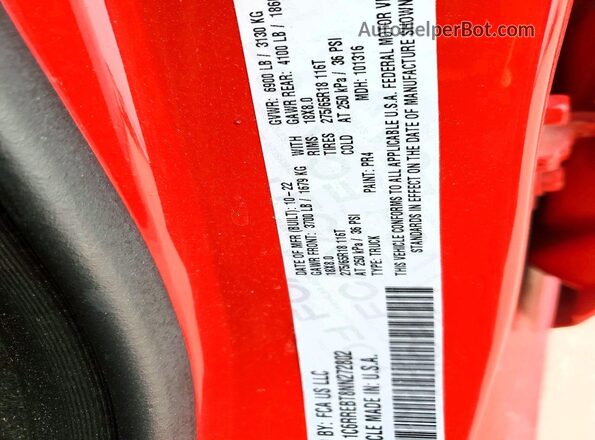 1C6RREBT8NN272802 2022 RAM 1500 Red 