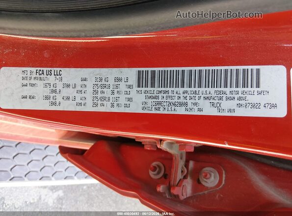 1C6RRECT2KN628008 2019 RAM 1500 Red 