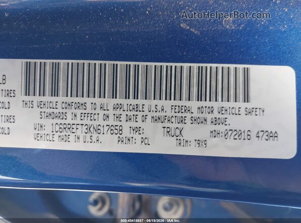 1C6RREFT3KN617658 2019 RAM 1500 Синий Вид подкапотного пространства