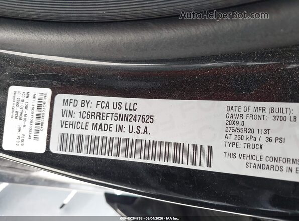 1C6RREFT5NN247625 2022 RAM 1500 Black Շարժիչի բաժամունքի տեսք
