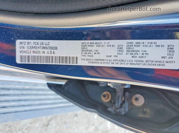 1C6RREHT3MN709336 2021 RAM 1500 Blue ძრავის განყოფილების ხედი
