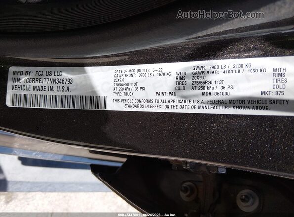1C6RREJT7NN346793 2022 RAM 1500 Gray Շարժիչի բաժամունքի տեսք