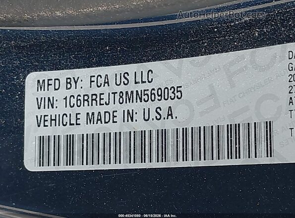 1C6RREJT8MN569035 2021 RAM 1500 Blue Vista del compartimento del motor