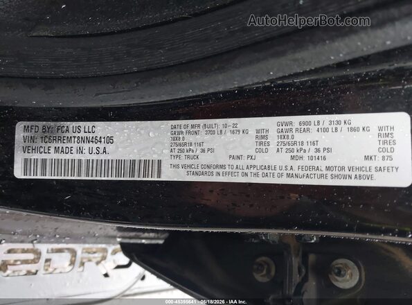 1C6RREMT8NN464105 2022 RAM 1500 Black ძრავის განყოფილების ხედი