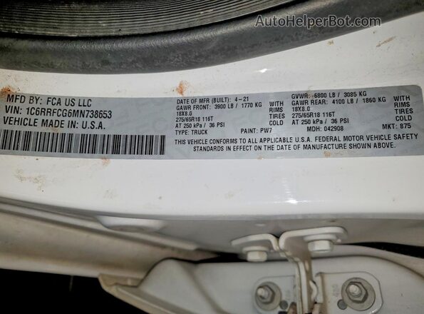 1C6RRFCG6MN738653 2021 RAM 1500 White Engine compartment view