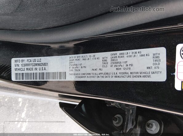 1C6RRFFG0MN626801 2021 RAM 1500 Black Вид підкапотного простору