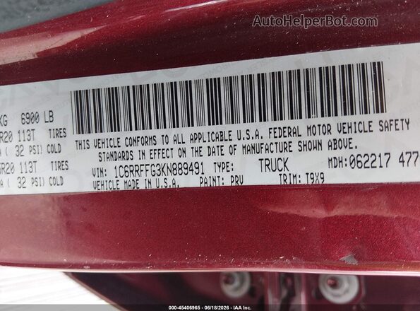 1C6RRFFG3KN889491 2019 RAM 1500 Red Շարժիչի բաժամունքի տեսք