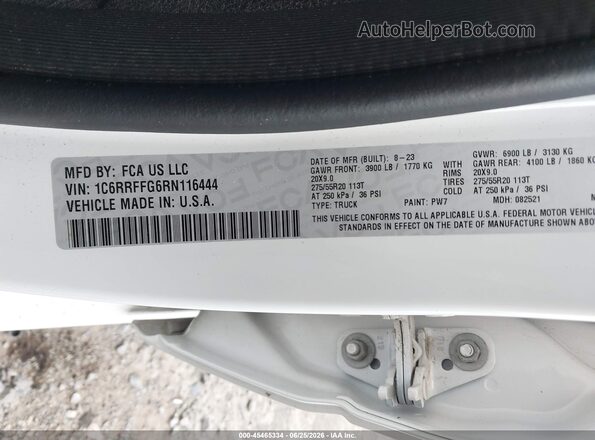 1C6RRFFG6RN116444 2024 RAM 1500 White Widok komory silnika