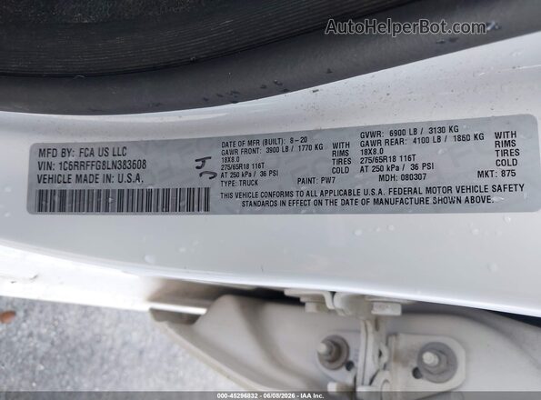 1C6RRFFG8LN383608 2020 RAM 1500 Белый Вид подкапотного пространства