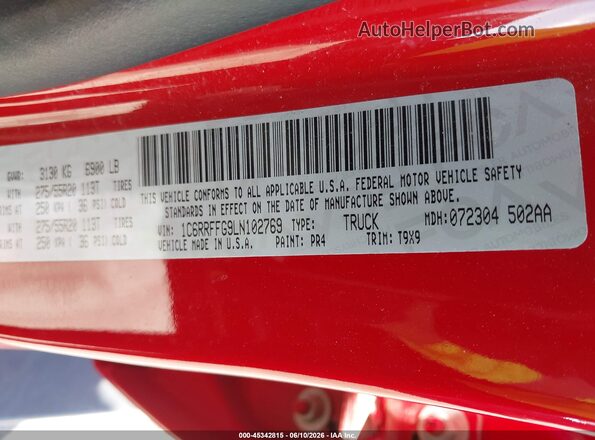 1C6RRFFG9LN102769 2020 RAM 1500 Red Вид підкапотного простору