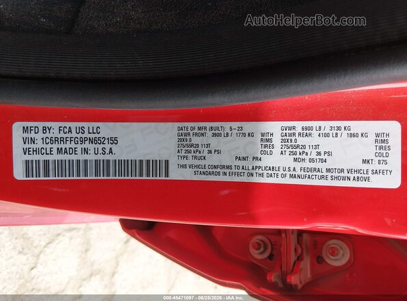 1C6RRFFG9PN652155 2023 RAM 1500 Red Вид підкапотного простору