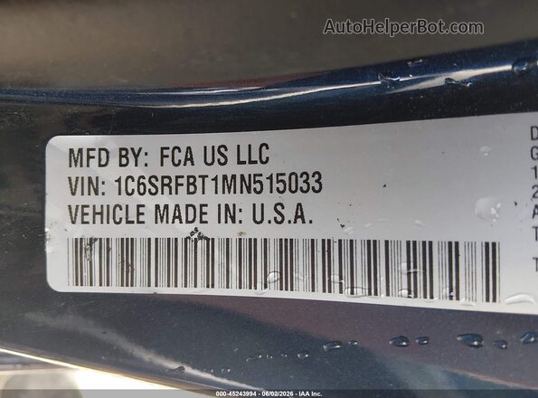 1C6SRFBT1MN515033 2021 RAM 1500 Blue ძრავის განყოფილების ხედი