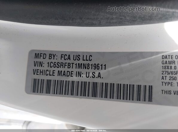 1C6SRFBT1MN819611 2021 RAM 1500 White Շարժիչի բաժամունքի տեսք