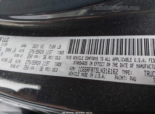 1C6SRFBT5LN316162 2020 RAM 1500 Gray Շարժիչի բաժամունքի տեսք