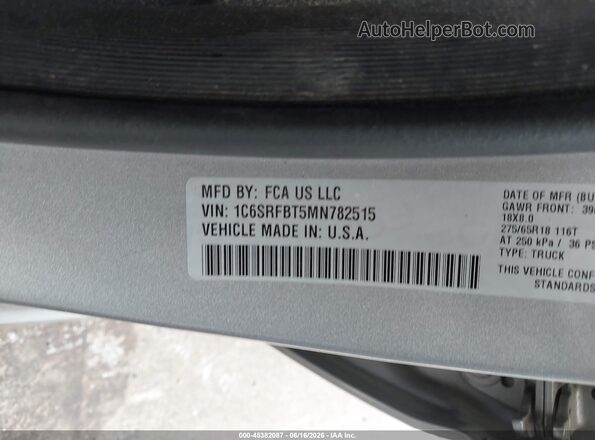 1C6SRFBT5MN782515 2021 RAM 1500 Серебряный Вид подкапотного пространства