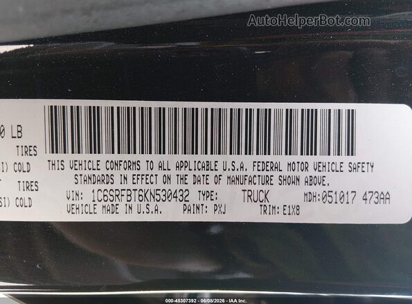 1C6SRFBT6KN530432 2019 RAM 1500 Черный 