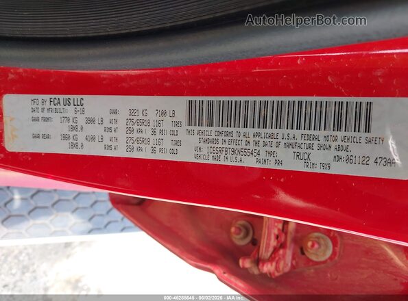 1C6SRFBT9KN555454 2019 RAM 1500 Red ძრავის განყოფილების ხედი