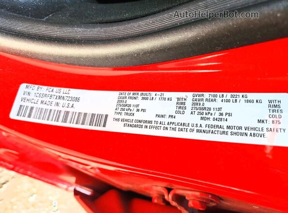 1C6SRFBTXMN723086 2021 RAM 1500 Red 
