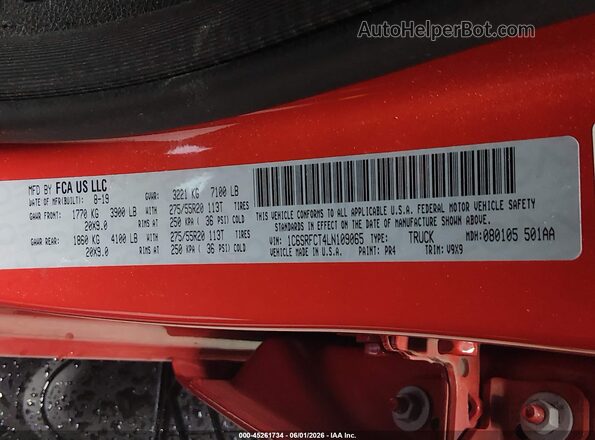 1C6SRFCT4LN109065 2020 RAM 1500 Red Vista del compartimento del motor