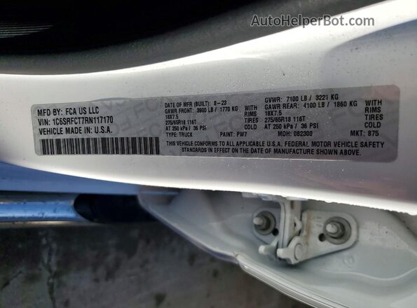 1C6SRFCT7RN117170 2024 RAM 1500 White VIN კოდის სტიკერის ხედი