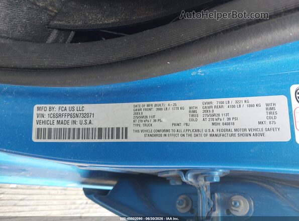 1C6SRFFP6SN732071 2025 RAM 1500 Blue ძრავის განყოფილების ხედი