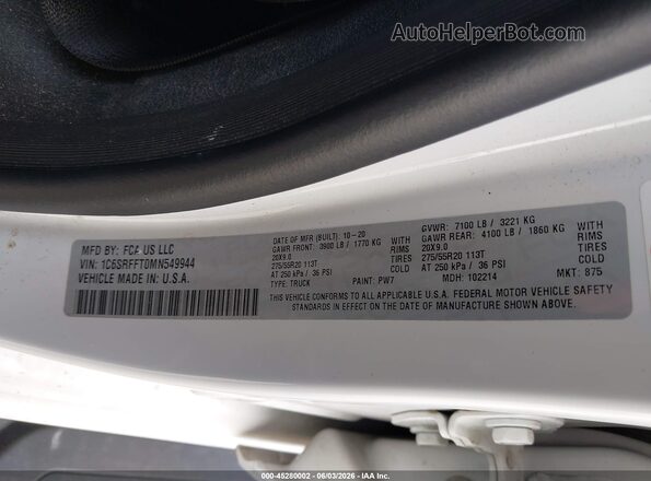 1C6SRFFT0MN549944 2021 RAM 1500 White Շարժիչի բաժամունքի տեսք