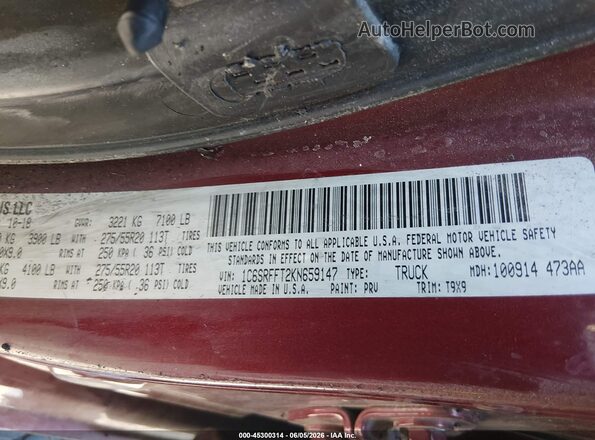 1C6SRFFT2KN659147 2019 RAM 1500 Burgundy Widok komory silnika