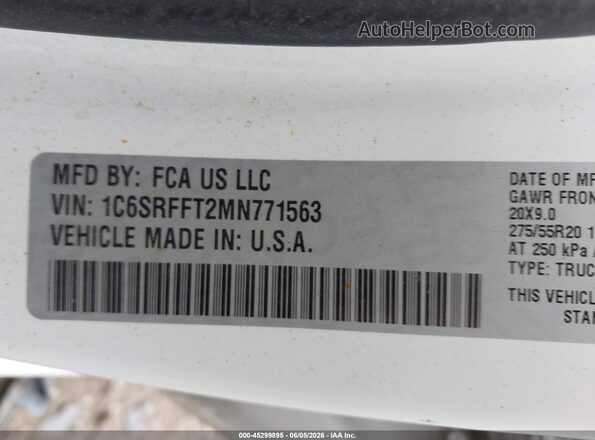 1C6SRFFT2MN771563 2021 RAM 1500 White Вид підкапотного простору