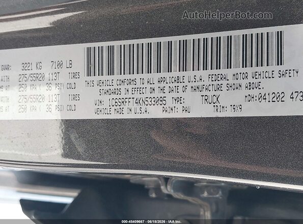 1C6SRFFT4KN533095 2019 RAM 1500 Gray Вид підкапотного простору