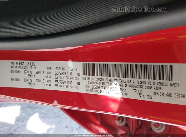 1C6SRFFT4LN185073 2020 RAM 1500 Red ძრავის განყოფილების ხედი
