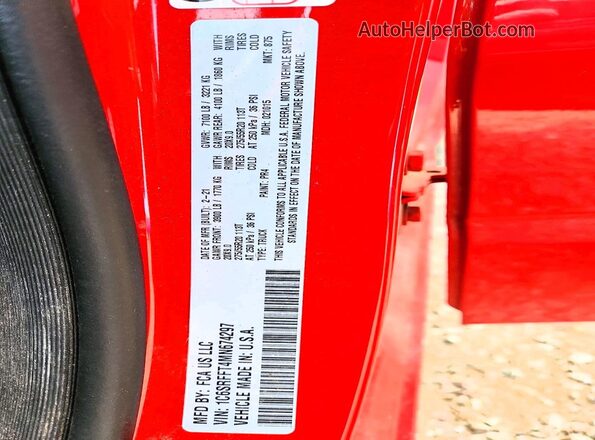 1C6SRFFT4MN674297 2021 RAM 1500 Red VIN կոդի պիտակի տեսք