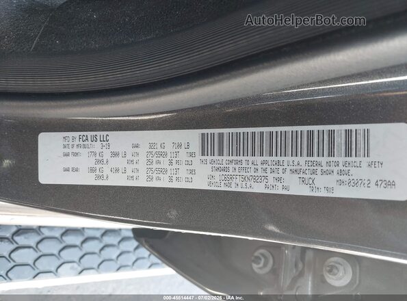 1C6SRFFT5KN782375 2019 RAM 1500 Gray Вид підкапотного простору