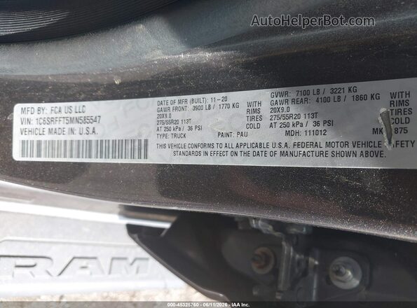 1C6SRFFT5MN585547 2021 RAM 1500 Gray Vista del compartimento del motor