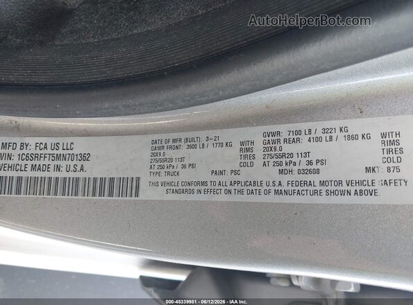 1C6SRFFT5MN701362 2021 RAM 1500 Серый Вид подкапотного пространства