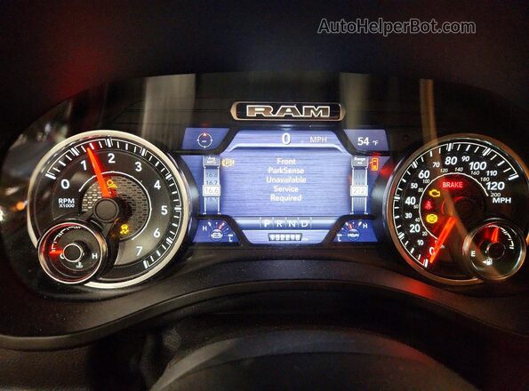 1C6SRFFT7KN734229 2019 RAM 1500 Red Instrument cluster view